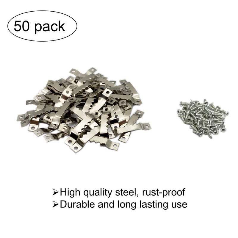 EesTeck 50 Pack Small Sawtooth Picture Hangers Steel Picture Hangers Picture Frames Hangers with Screws Picture Hang Solutions, for Hanging Clock Paintings Artwork Picture Frame Hook Photos (Silver) - Image 2